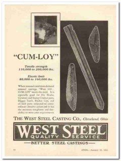West Steel Casting Company 1931 Cum-Loy tough durability vintage ad