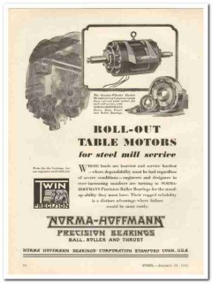 norma-hoffman bearings corp 1931 roll-out table motor steel vintage ad