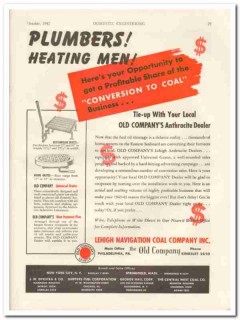 lehigh navigation coal company 1942 plumbers conversion vintage ad