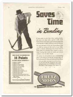 fretz-moon tube company 1942 saves time bending welded pipe vintage ad