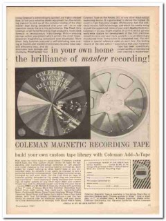 coleman electronics inc 1961 home master recording tape vintage ad