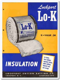 Lockport Cotton Batting Company 1954 Vintage Catalog Insulation Lo-K
