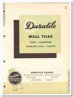 Duratile Corp 1954 Vintage Catalog Tile Wall Steel Aluminum Plastic
