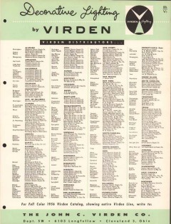 John C Virden Company 1956 Vintage Catalog Electrical Lighting Fixture