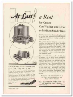 Lathrop-Paulson Company 1933 Vintage Ad Ice Cream Can Washer Drier