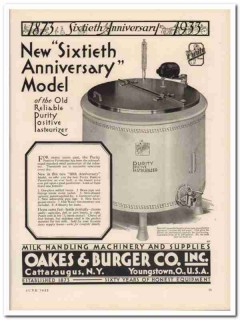Oakes Burger Company 1933 Vintage Ad Pasteurizer Sixtieth Anniversary