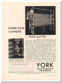 York Ice Machinery Corp 1933 Vintage Ad Ammonia Freezer Cooler Inside