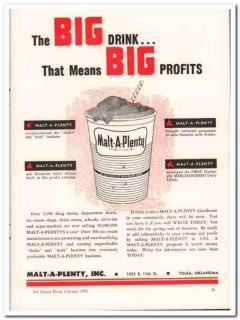 Malt-A-Plenty Inc 1952 Vintage Ad Ice Cream Shakes Big Drink Profits Malt-A-Plenty Inc 1952 Vintage Ad Ice Cream Shakes Big Drink Profits