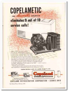 Copeland Refrigeration Corp 1952 Vintage Ad Ice Cream Copelametic