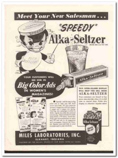 miles laboratories inc 1952 speedy alka-seltzer medical vintage ad