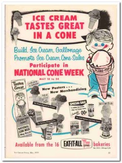 Eat-It-All Cone Bakeries 1959 Vintage Ad Ice Cream Taste Great Promote