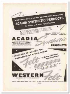 western felt works inc 1943 acadia synthetic ww2 wartime vintage ad