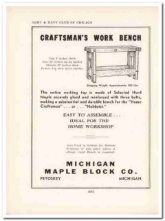 michigan maple block company 1943 work bench ww2 wartime vintage ad