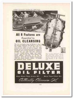 de luxe products corp 1943 oil cleansing filter ww2 wartime vintage ad