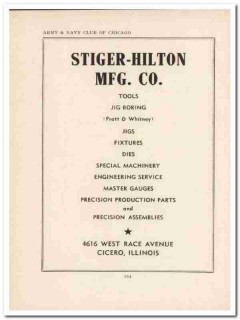 stiger-hilton mfg company 1943 tools jigs dies ww2 wartime vintage ad