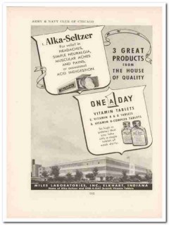 miles laboratories inc alka-seltzer one-a-day ww2 wartime vintage ad