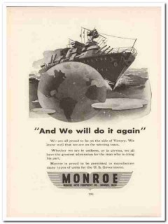 monroe auto equipment company 1943 we victory ww2 wartime vintage ad
