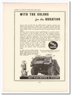 four wheel drive auto company 1943 colors ww2 wartime vintage ad