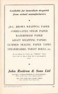 john rostron sons ltd 1953 wrapping paper pottery vintage ad