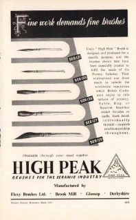 flexy brushes ltd 1953 high peak fine work ceramic pottery vintage ad