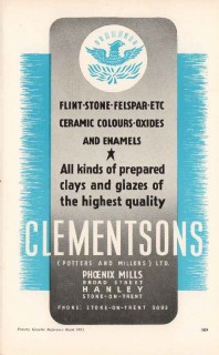 clementsons potters millers ltd 1953 clays glazes pottery vintage ad