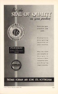 thomas forman sons ltd 1953 packaging seals of quality vintage ad thomas forman sons ltd 1953 packaging seals of quality vintage ad