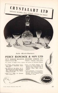 crystalart ltd 1953 crown works denart percy hancock glass vintage ad