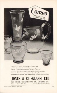 jones company ltd 1953 cameo decorated glassware glass vintage ad