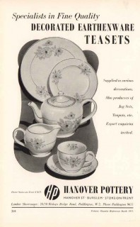 hanover pottery ltd 1953 decorated earthenware tea sets vintage ad