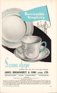 james broadhurst sons ltd 1953 saxon shape 1165 dinnerware vintage ad