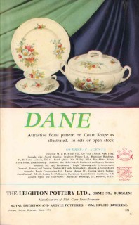 leighton pottery ltd 1953 dane court shape floral pattern vintage ad