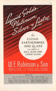 w e robinson son 1947 liquid golds platinum silver pottery vintage ad