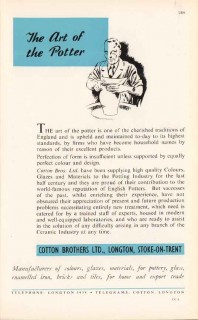 cotton brothers ltd 1947 art color glaze material pottery vintage ad