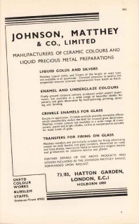 johnson matthey company 1947 ceramic colors liquid metals vintage ad