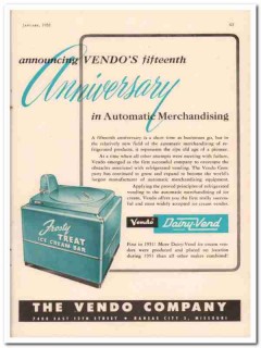Vendo Company 1952 Vintage Ad Ice Cream Merchandising 15th Anniversary Vendo Company 1952 Vintage Ad Ice Cream Merchandising 15th Anniversary