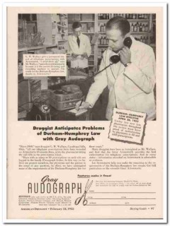 gray mfg company 1952 audograph gw wallace druggist record vintage ad