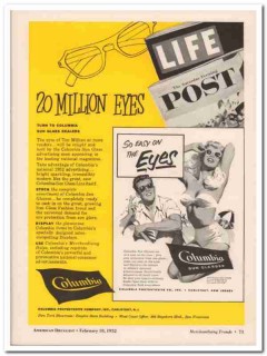 columbia protektosite company 1952 sun glasses million eyes vintage ad
