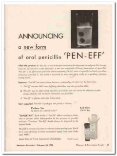 smith kline french 1952 pen-eff oral penicillin medical vintage ad