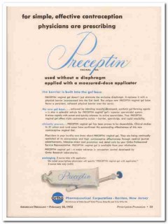 ortho pharmaceutical corp 1952 precptin vaginal gel medical vintage ad