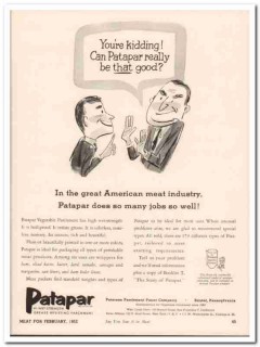 paterson parchment paper company 1952 patapar meat packing vintage ad