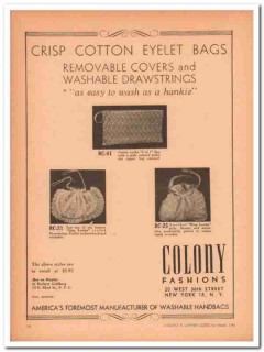 colony fashions inc 1946 crisp cotton eyelet bags handbag vintage ad