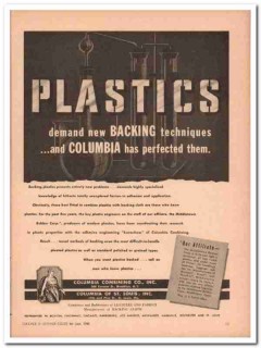 Columbia Combining Company 1946 Vintage Ad Leather Backing Plastics