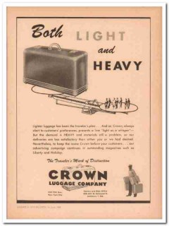 Crown Luggage Company 1946 Vintage Ad Post-War Lighter Heavy Demand
