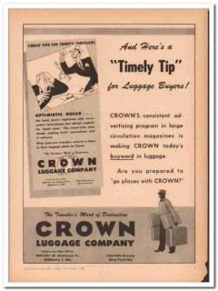 Crown Luggage Company 1946 Vintage Ad Post-War Reservations Timely Tip