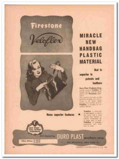 duro plast products corp 1946 firestone veloflex handbag vintage ad