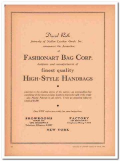 Fashionart Bag Corp 1946 Vintage Ad Leather Goods Nadler David Roth