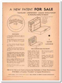 Karl V Wolsey 1946 Vintage Ad Luggage Patent For Sale Travelaire