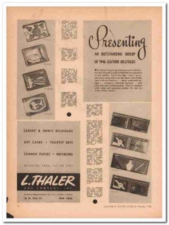 L Thaler Company 1946 Vintage Ad Leather Billfolds Presenting Quality
