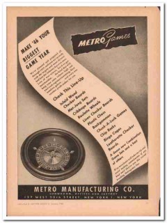 Metro Mfg Company 1946 Vintage Ad Leather MetroGames Biggest Game Year