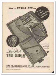 Nash Inc 1946 Vintage Ad Leather Jumbo Billfold Lady Wallet Extra Big